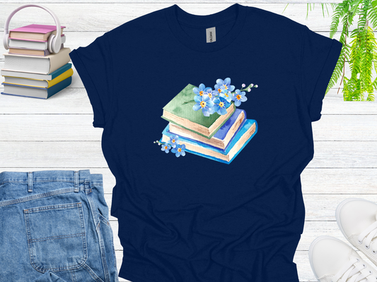 Blue floral book T-shirt